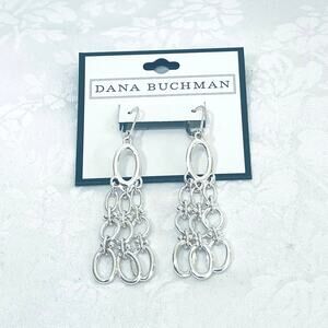 NWT Earrings Dana Buchman Link Cascading Modernist Dangle Drop Silver Tone